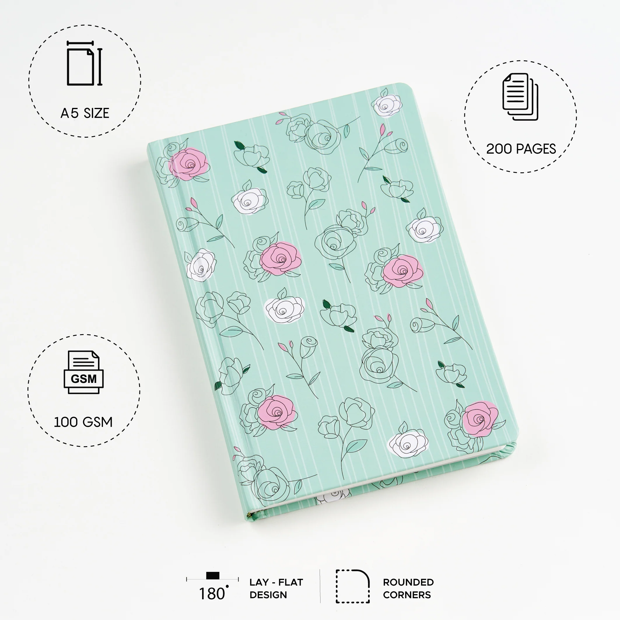 The Pastel Mint Roses - Designer Hard Cover Notebook - Image 3